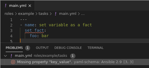 VSCode set_fact module error