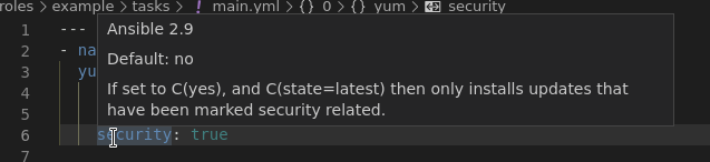 VSCode yum option help